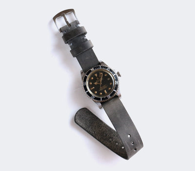 Military Style Leather Watch Strap - Antique Gray