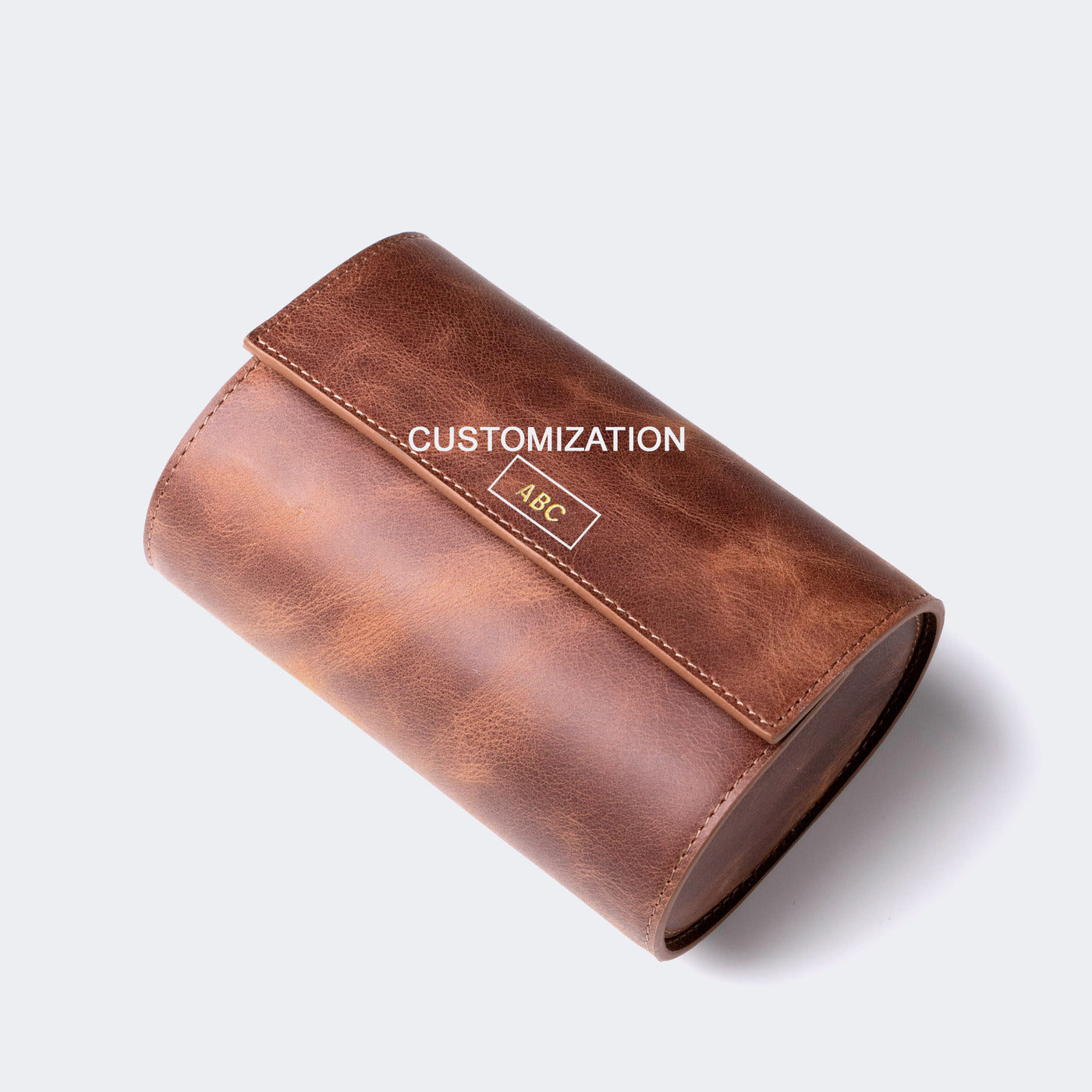 Leather Travel Watch Case - Tobacco - Double Watch Roll