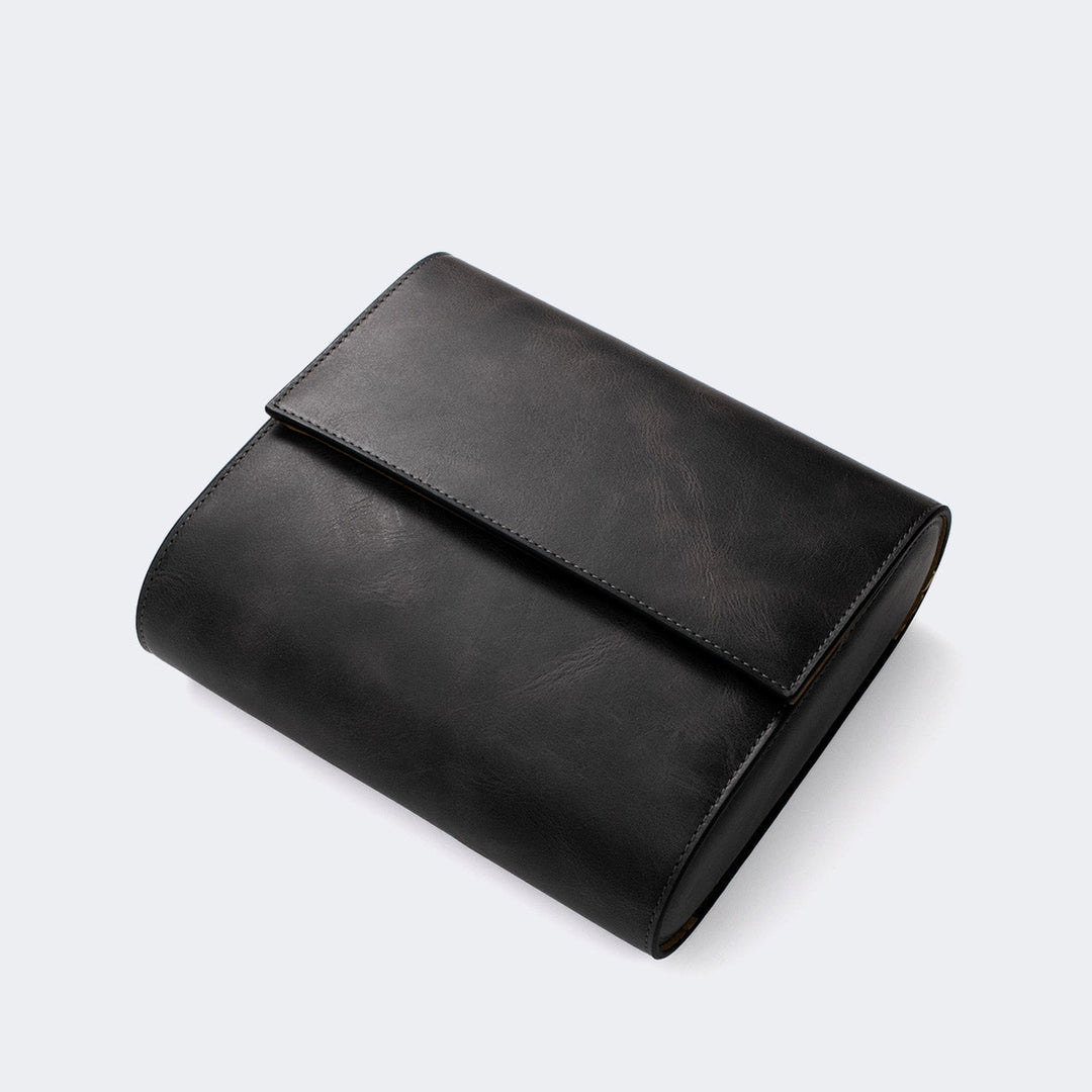 Watch Case - 6 Watches Coal Leather Roll