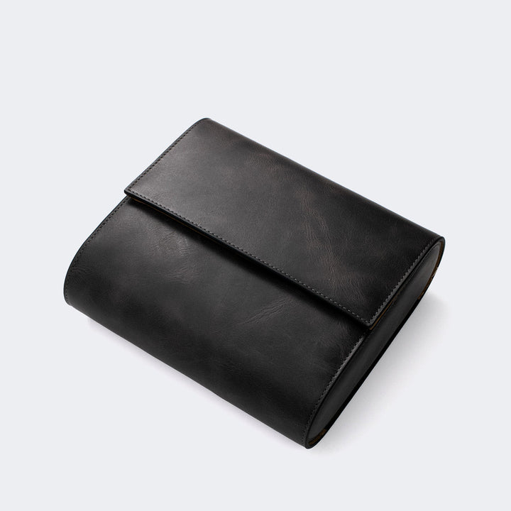 Watch Case - 6 Watches Coal Leather Roll
