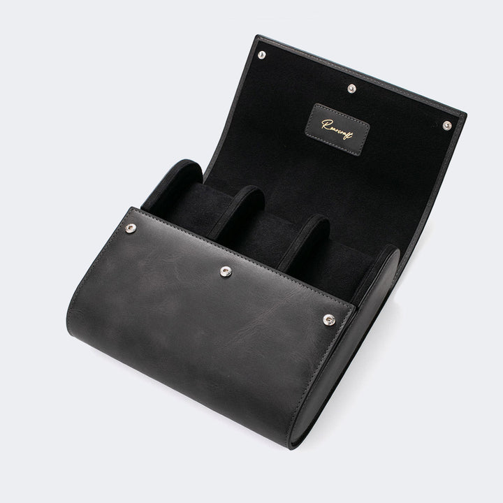 Watch Case - 6 Watches Coal Leather Roll