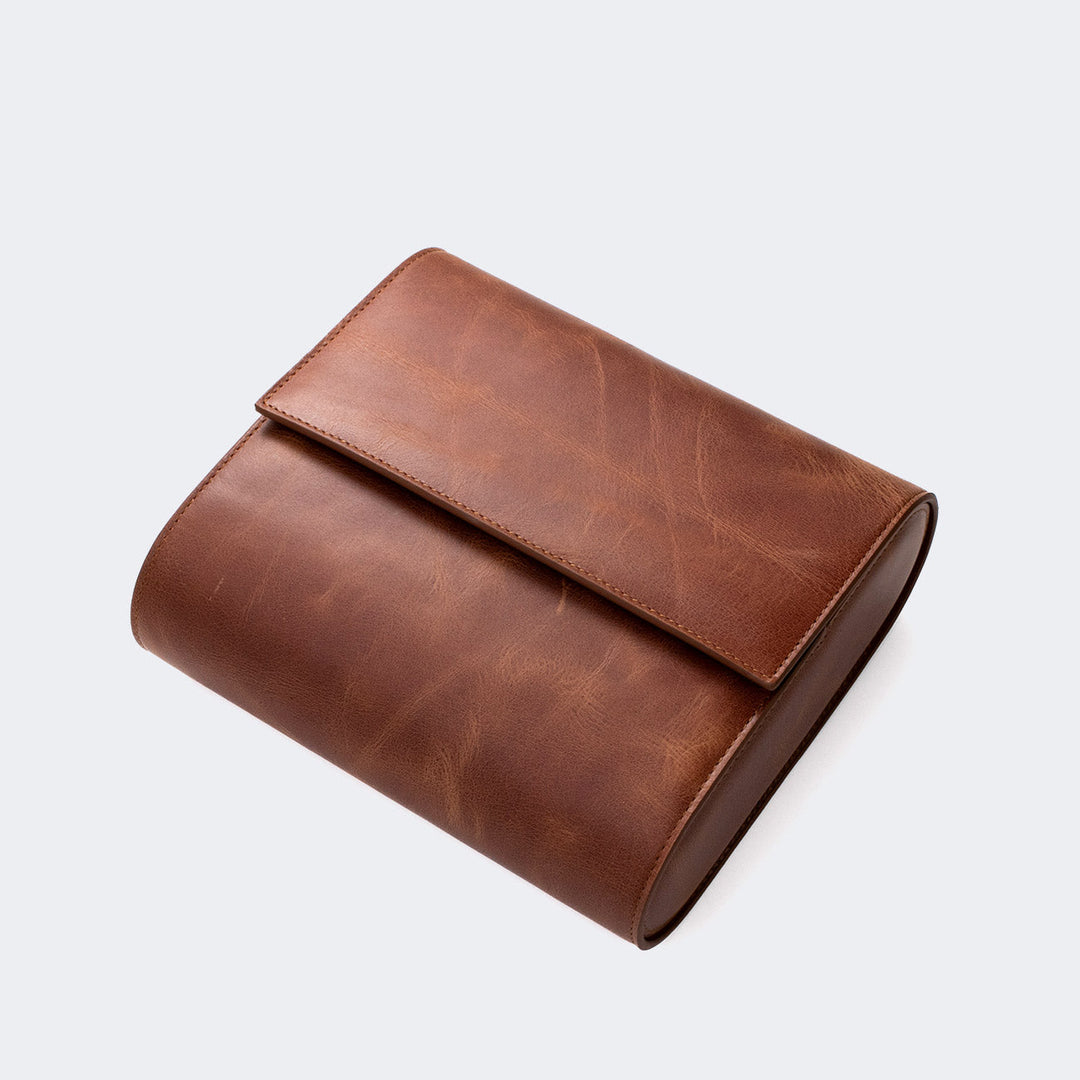 Watch Case - 6 Watches Tobacco Leather Roll