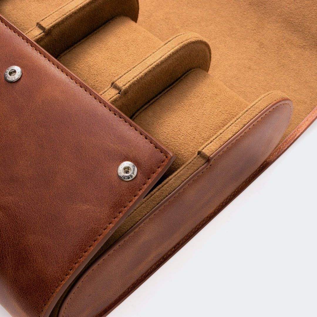 Watch Case - 8 Watches Tobacco Leather Roll
