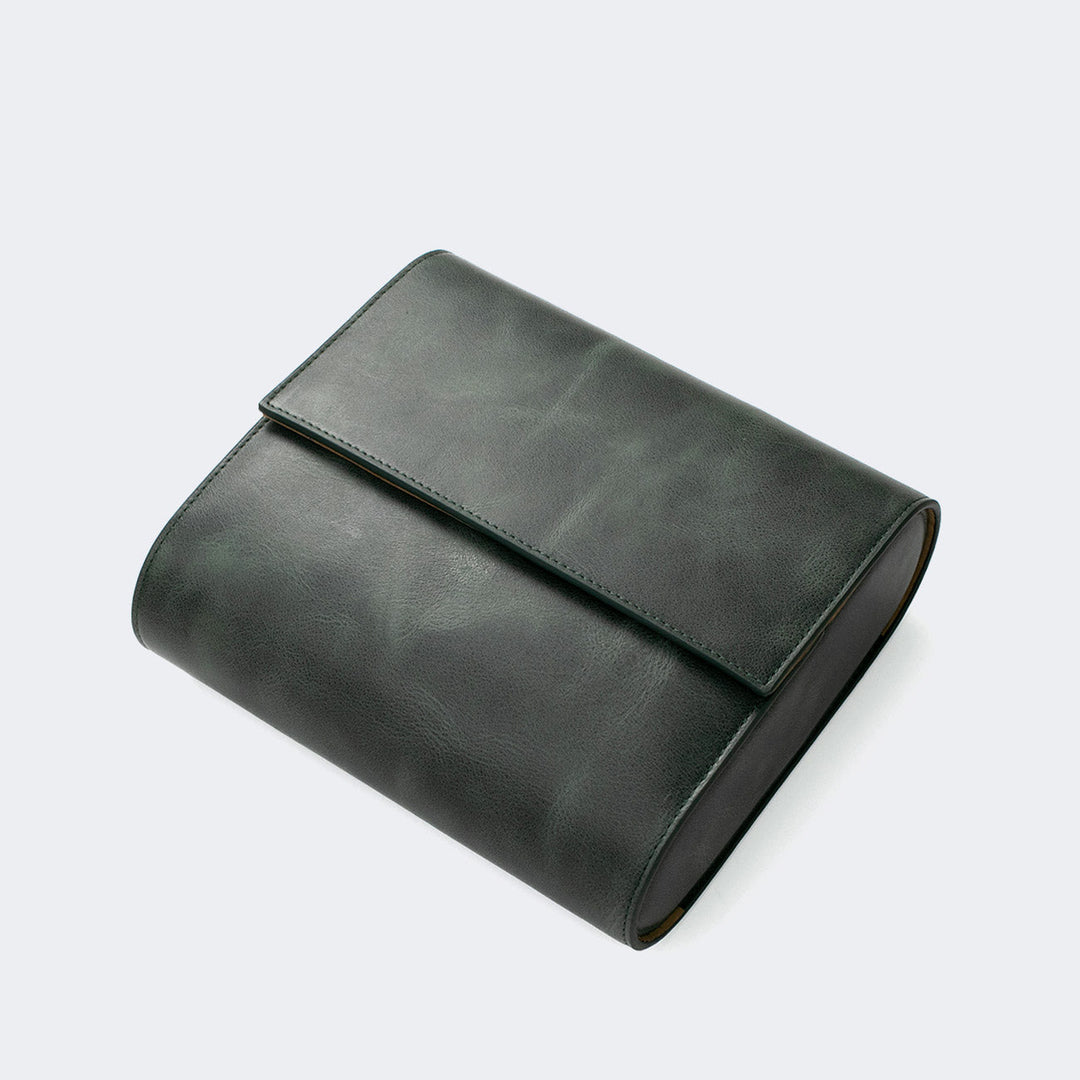 Watch Case - 6 Watches Emerald Leather Roll