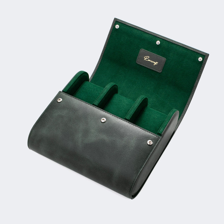 Watch Case - 6 Watches Emerald Leather Roll