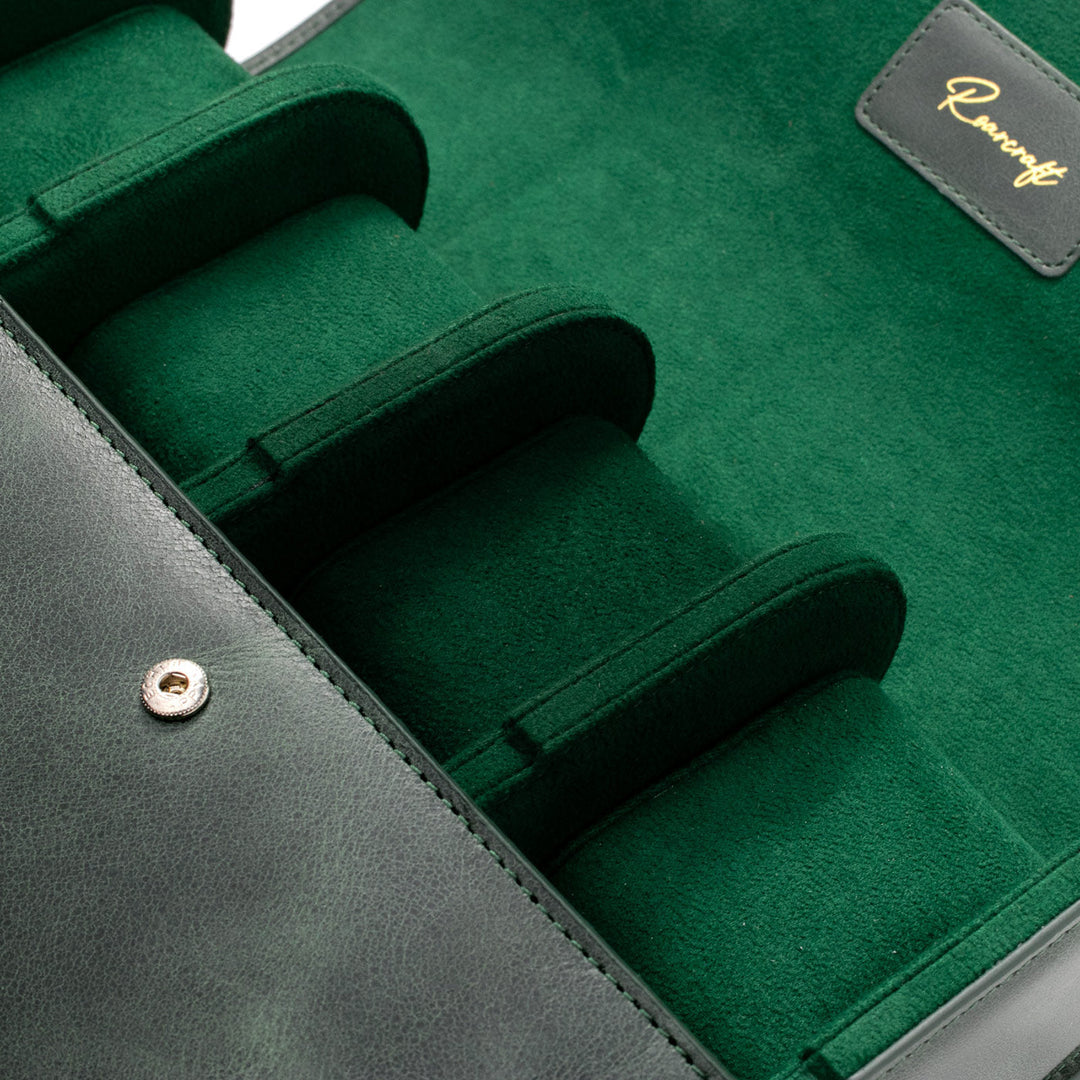 Watch Case - 6 Watches Emerald Leather Roll