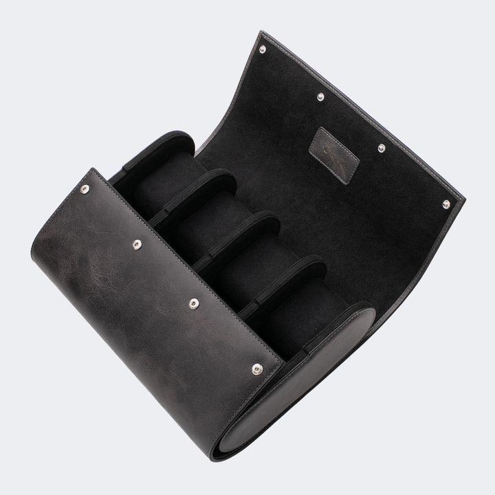 Watch Case - 8 Watches Coal Leather Roll