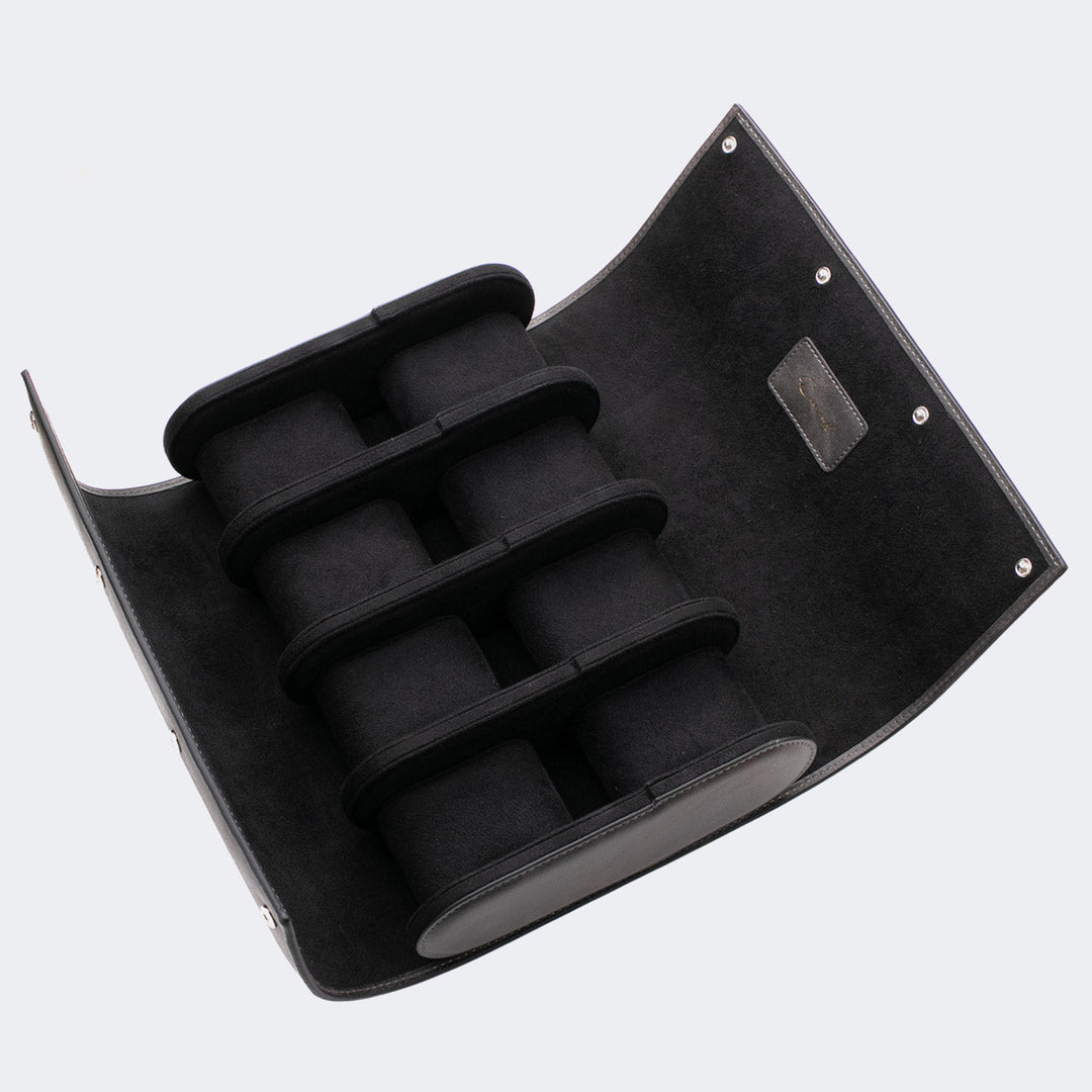 Watch Case - 8 Watches Coal Leather Roll