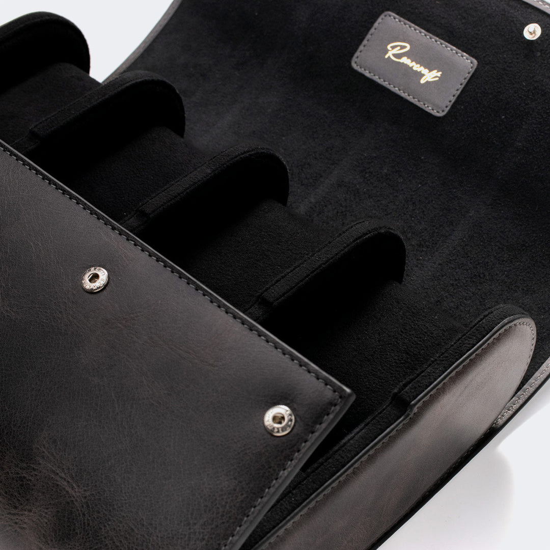 Watch Case - 8 Watches Coal Leather Roll