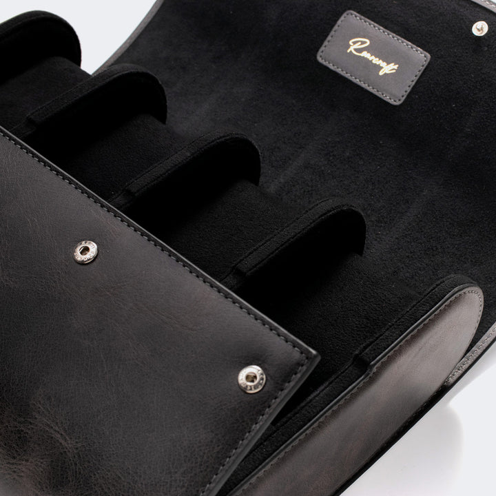 Watch Case - 8 Watches Coal Leather Roll