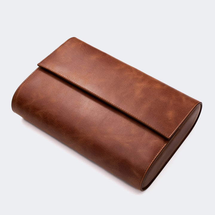 Watch Case - 8 Watches Tobacco Leather Roll