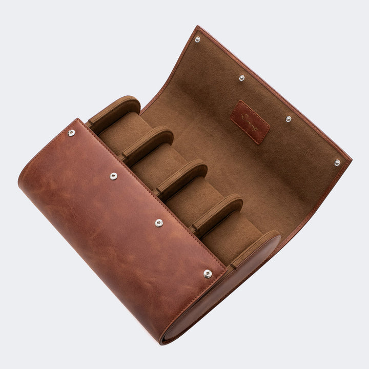 Watch Case - 8 Watches Tobacco Leather Roll