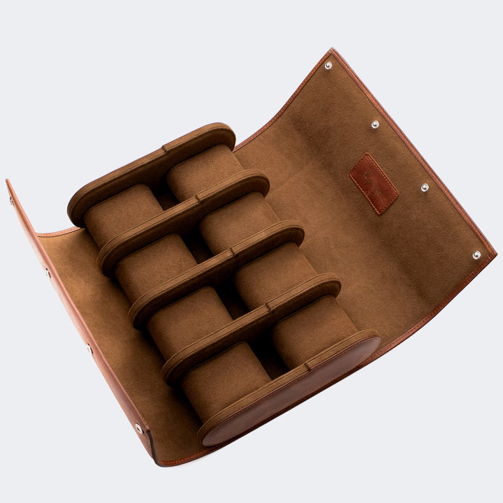 Watch Case - 8 Watches Tobacco Leather Roll