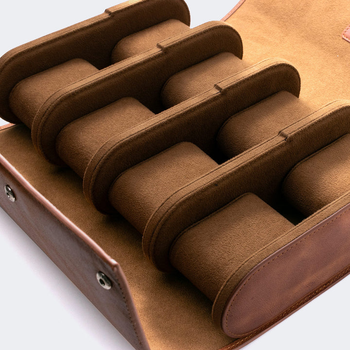 Watch Case - 8 Watches Tobacco Leather Roll