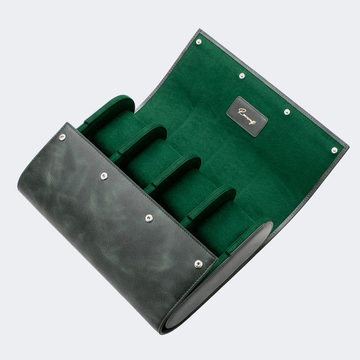 Watch Case - 8 Watches Emerald Leather Roll