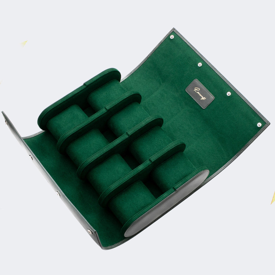 Watch Case - 8 Watches Emerald Leather Roll