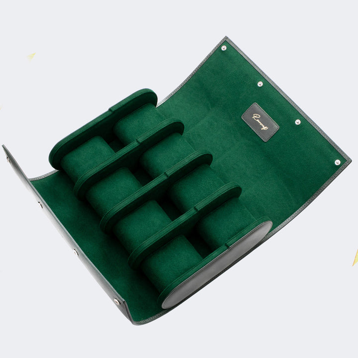 Watch Case - 8 Watches Emerald Leather Roll