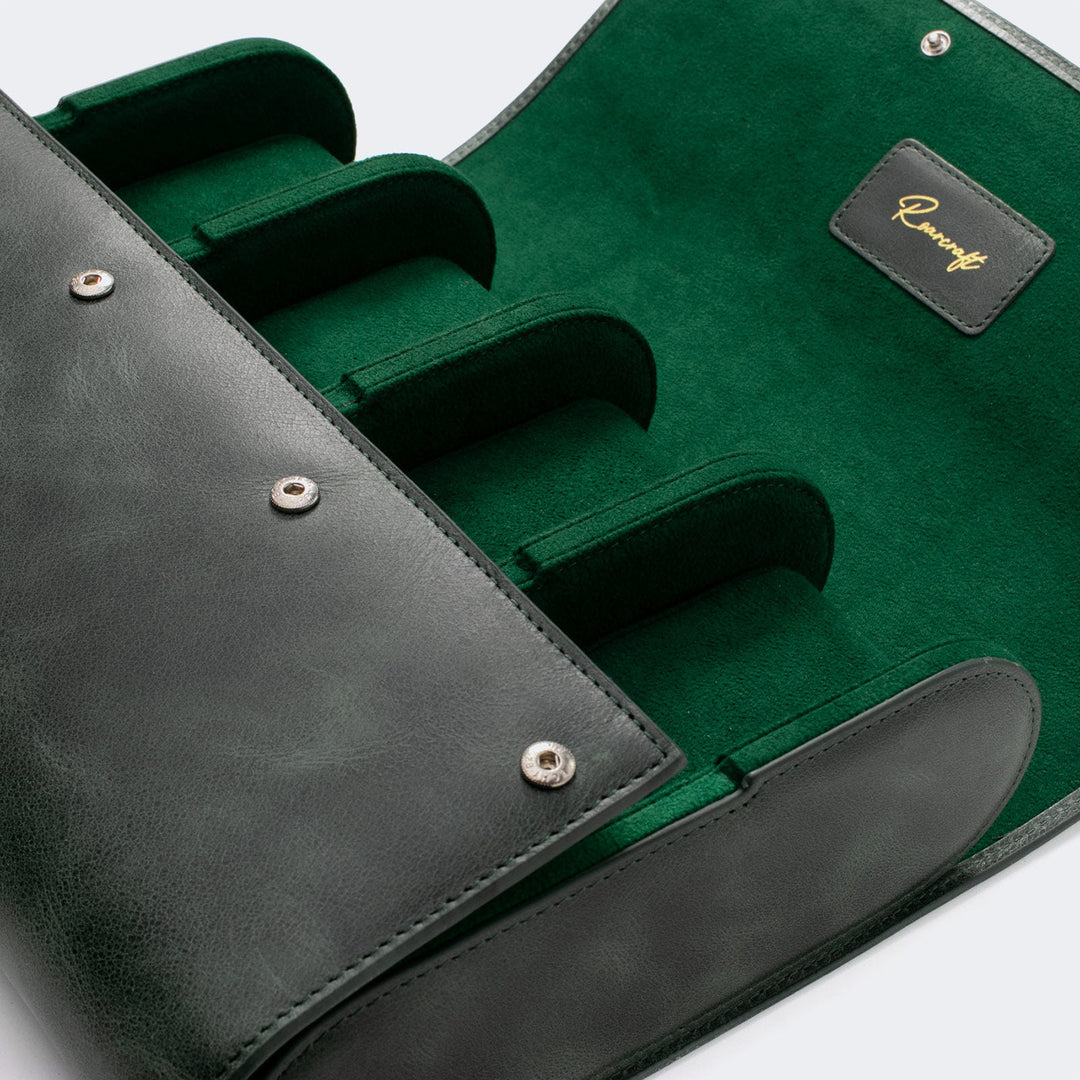 Watch Case - 8 Watches Emerald Leather Roll