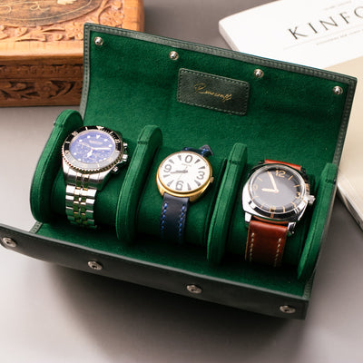 Watch Case - 3 Watches Emerald Leather Roll