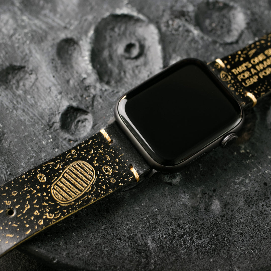 Gold Moon Apple Watch Leather Band Black – Roarcraft - Main Image