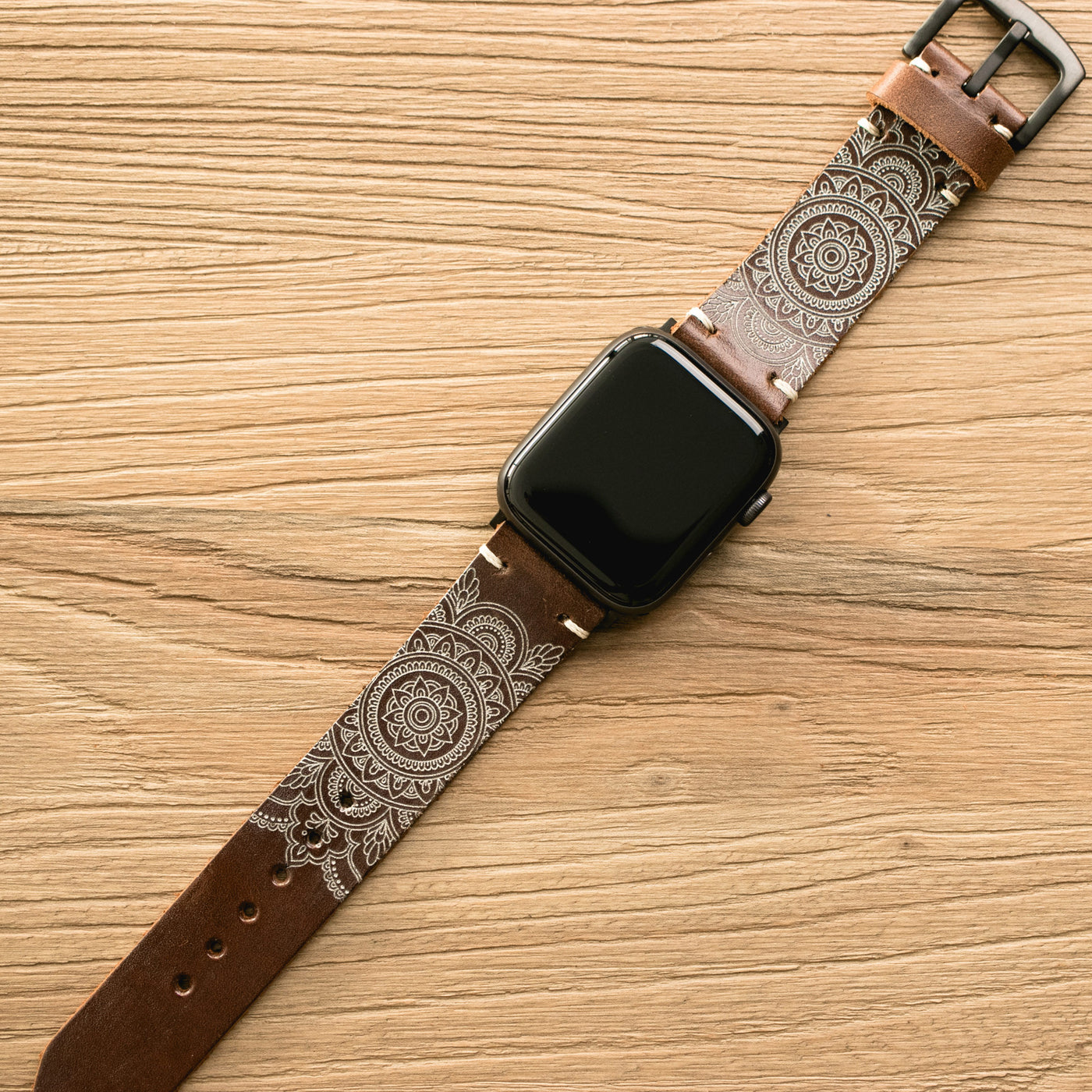 Mandala - Apple Watch Leather Band - Antique Brown