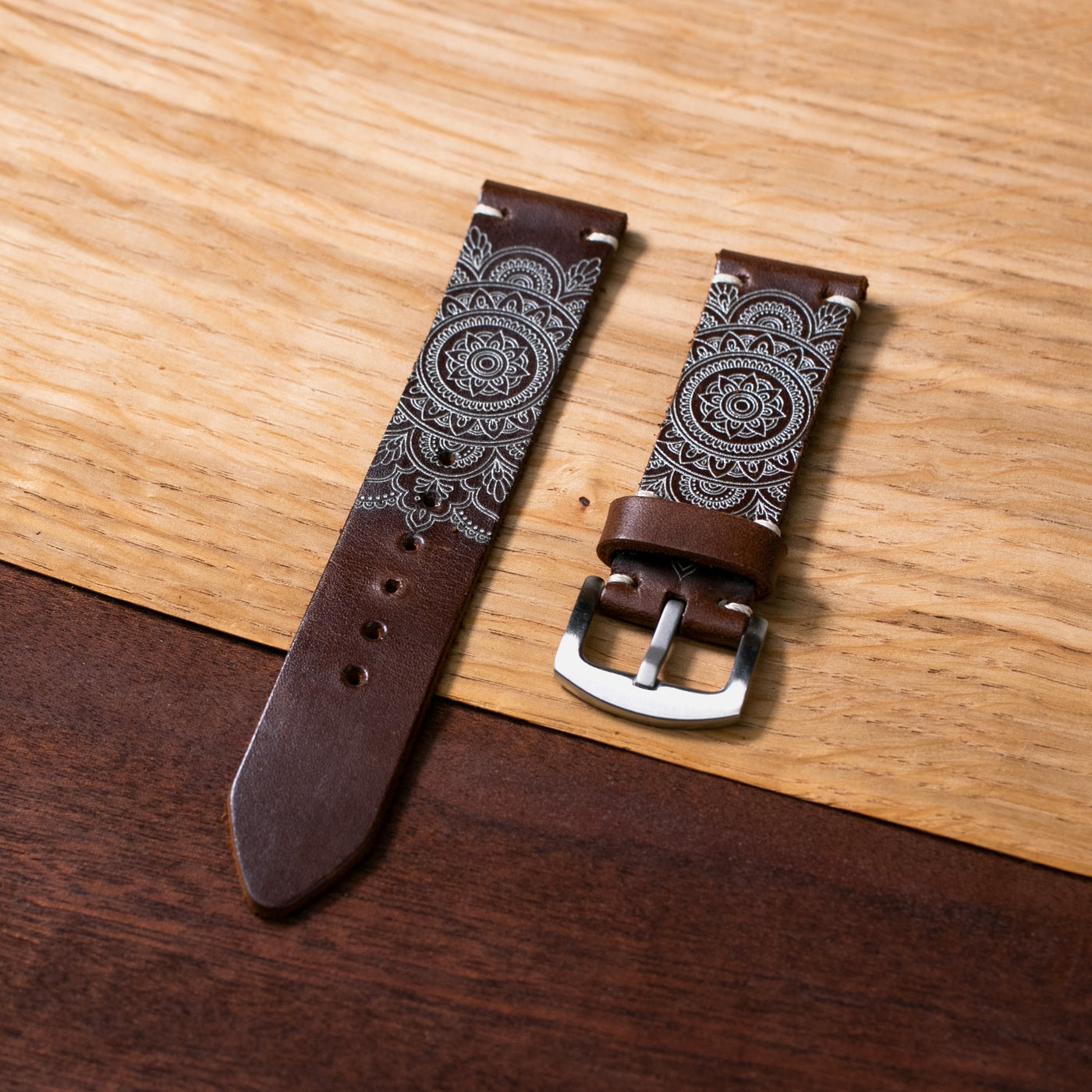 Mandala - Leather Watch Strap - Antique Brown