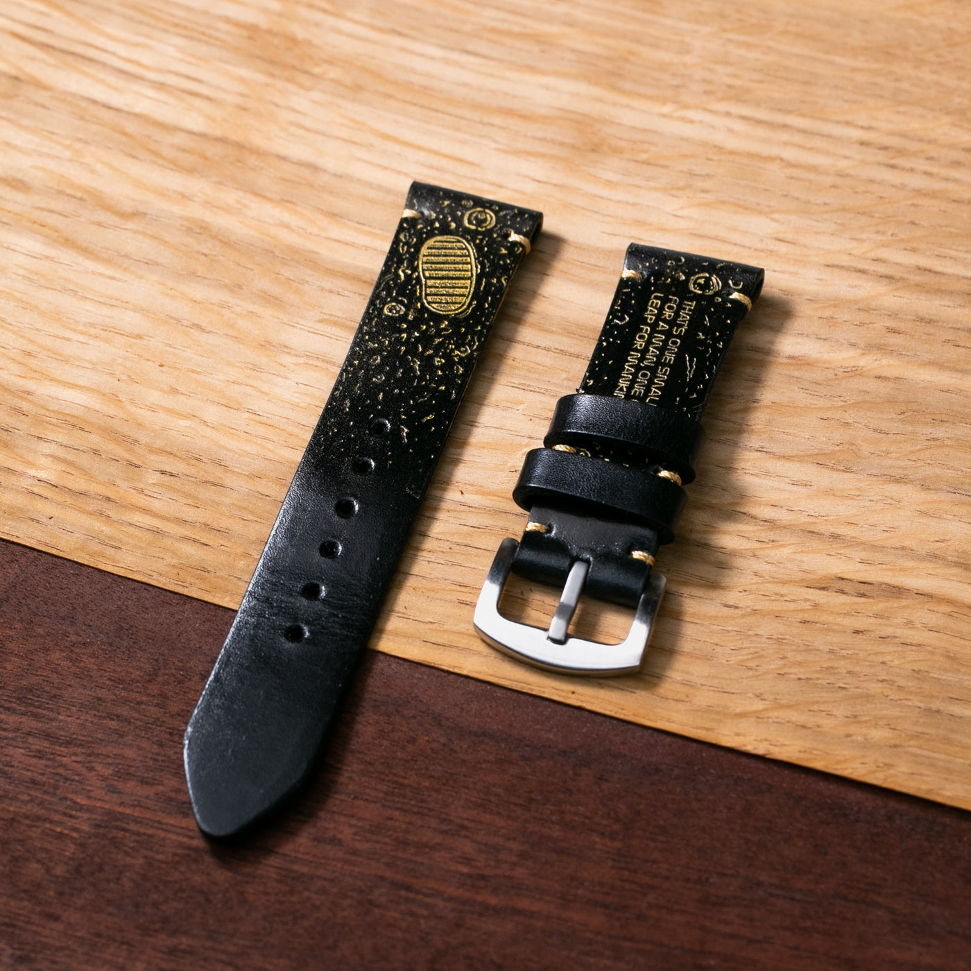 Gold Moon - Leather Watch Strap - Black