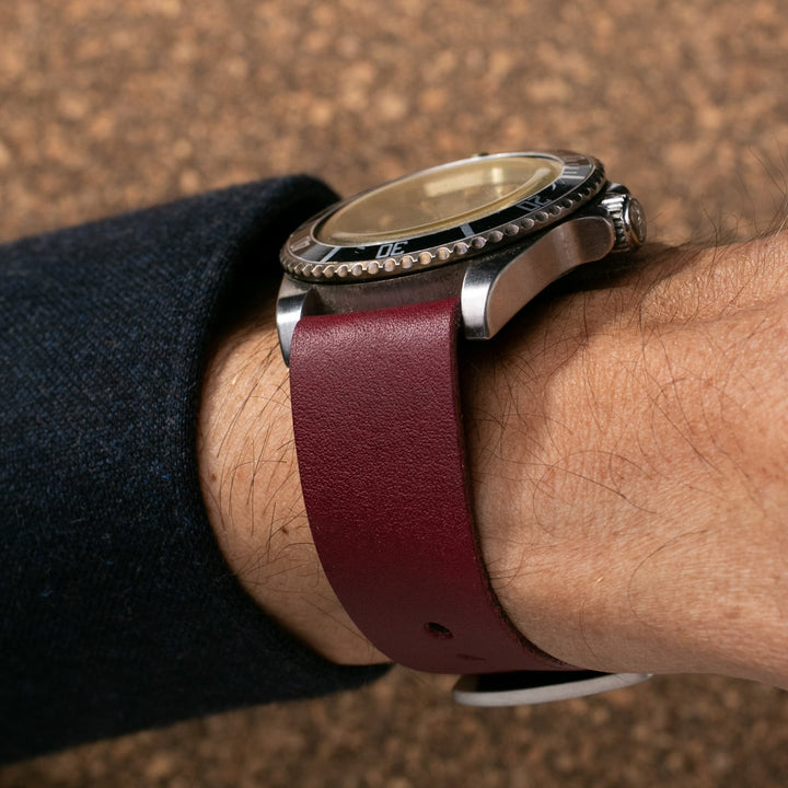 Military Style Leather Watch Strap - Plum