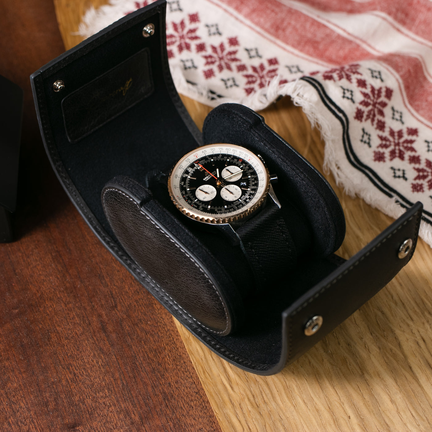 Leather Travel Watch Case - Coal - Single Watch Roll