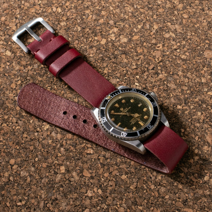 Military Style Leather Watch Strap - Plum