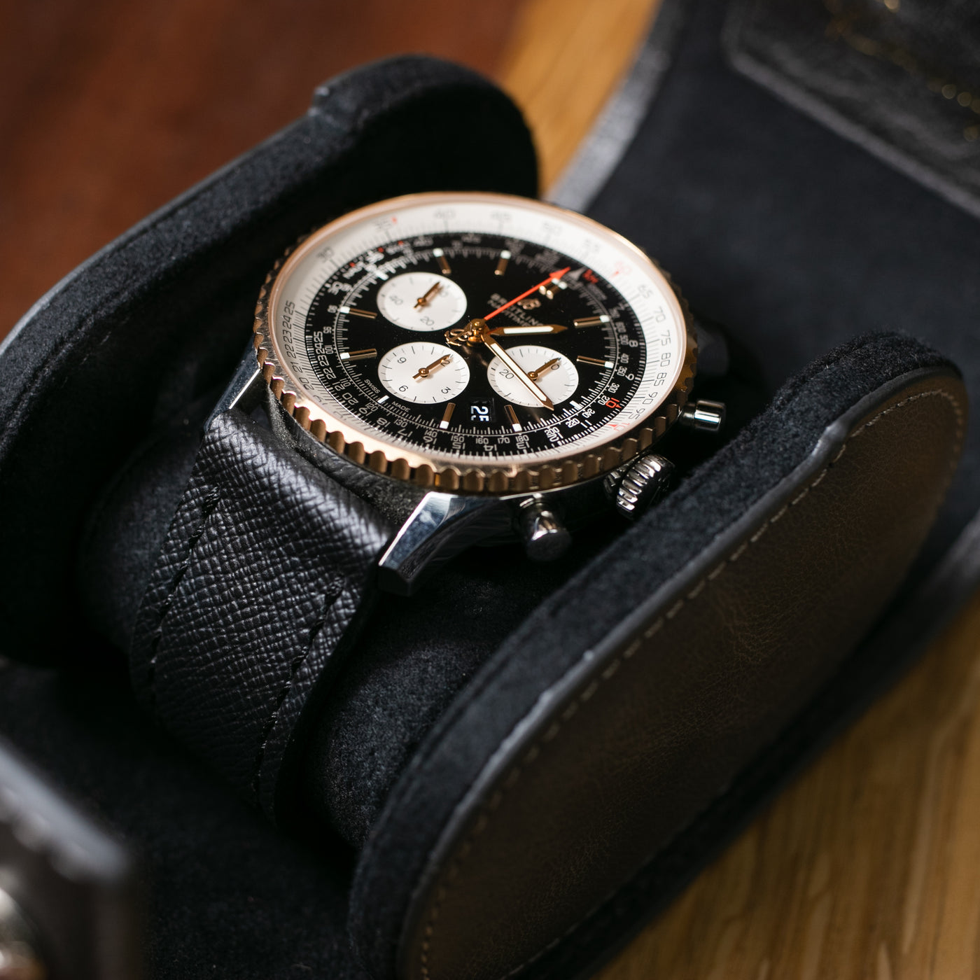 Leather Travel Watch Case - Coal - Single Watch Roll