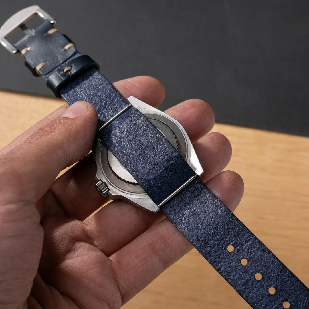 Military Style Leather Watch Strap - Indigo Blue