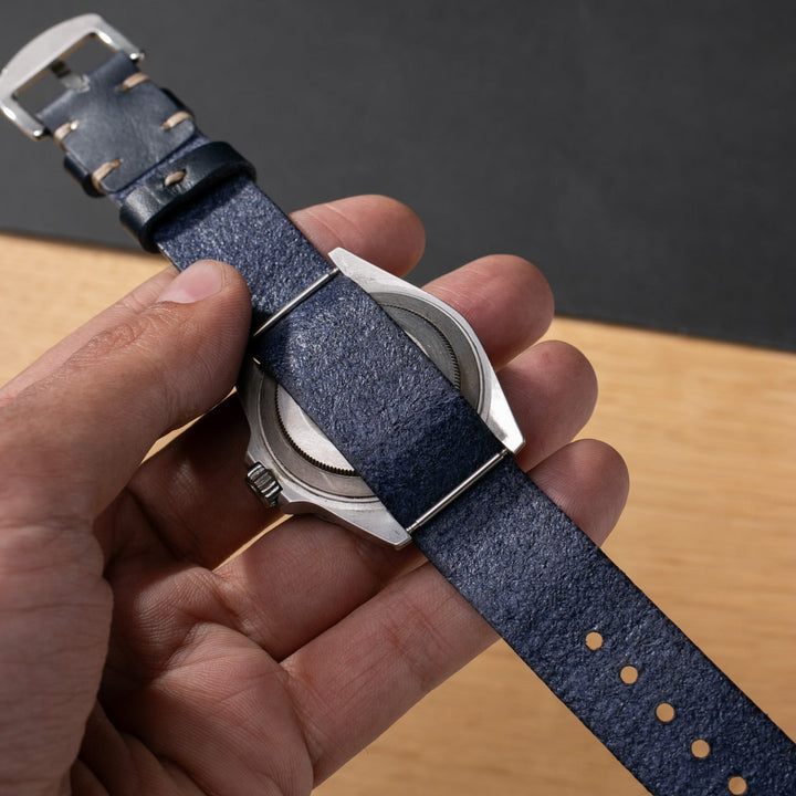 Military Style Leather Watch Strap - Indigo Blue