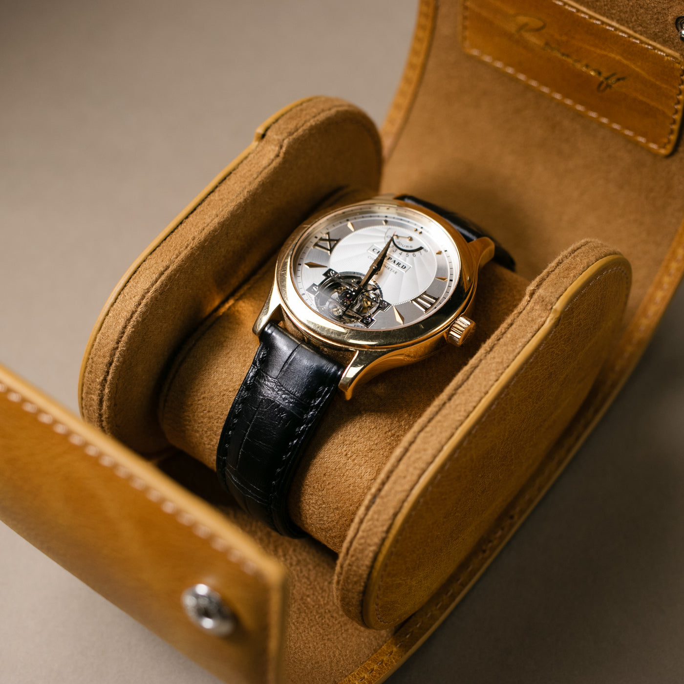 Leather Travel Watch Case - Mustard - Single Watch Roll