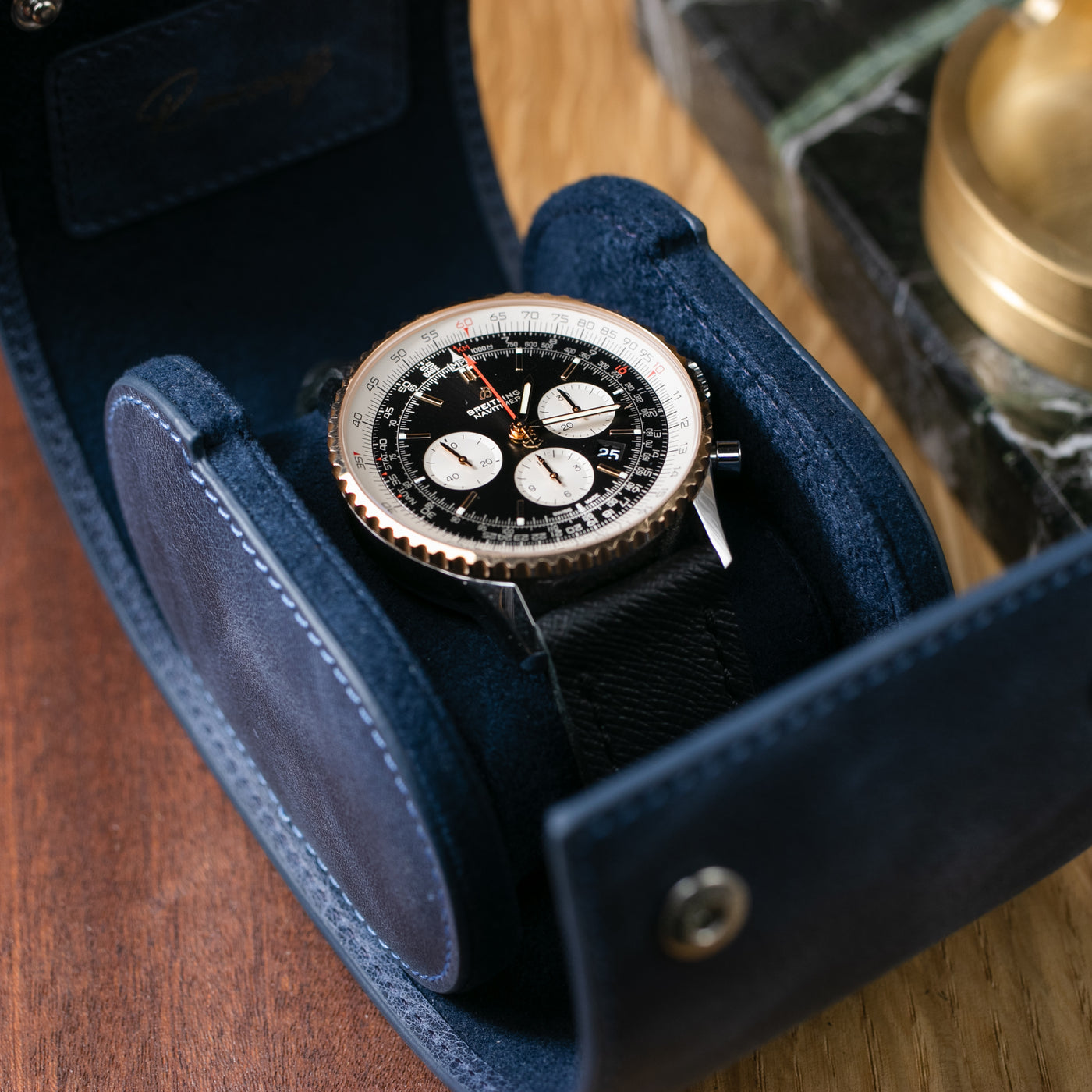 Leather Travel Watch Case - Blue - Single Watch Roll