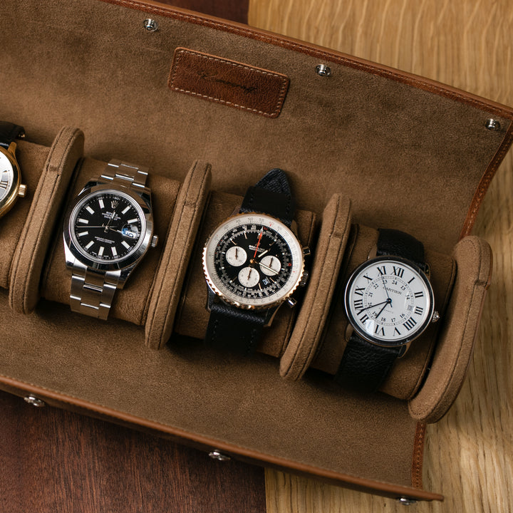 Uhrenetui - 4 Uhren Tabaklederrolle