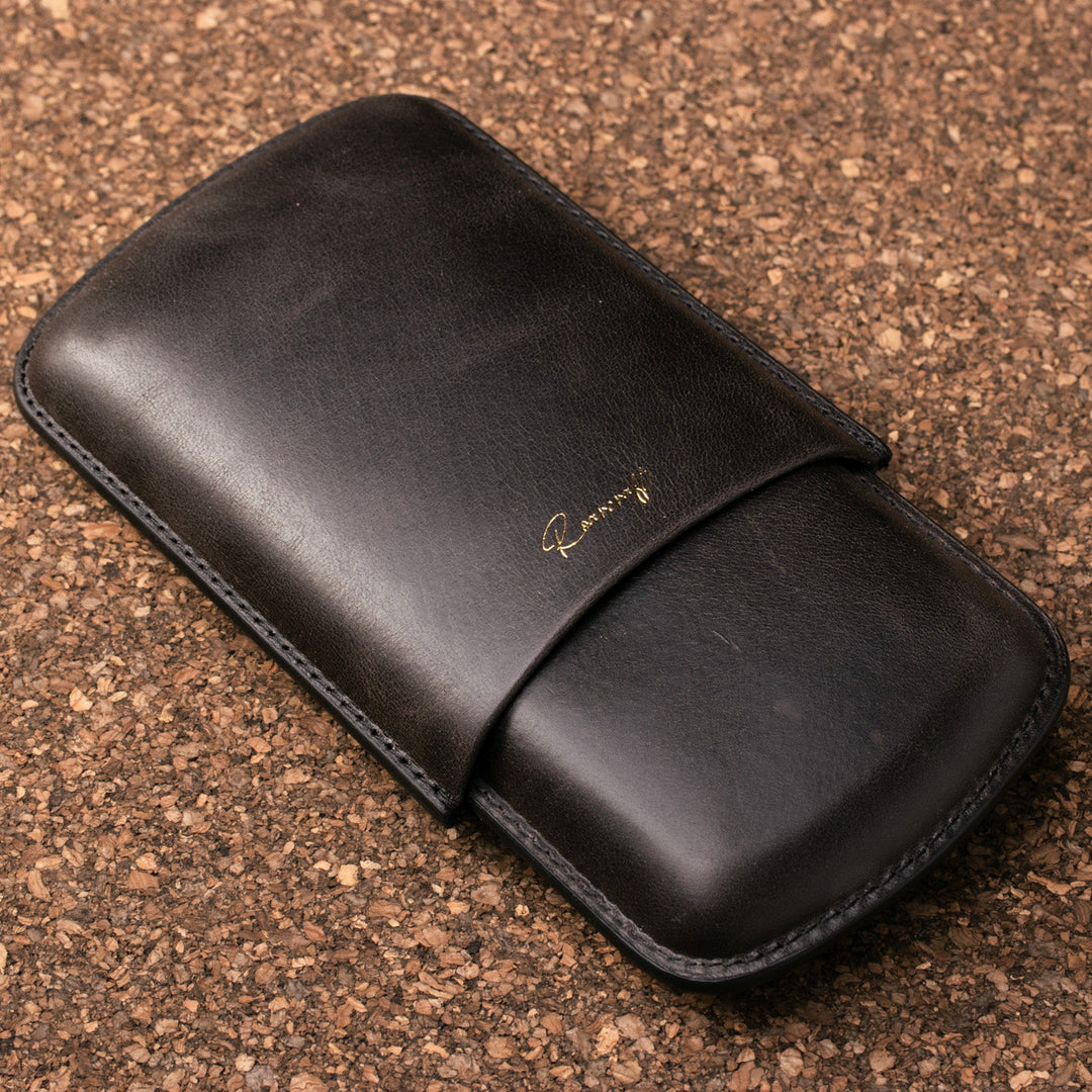 Leather Cigar Case for 3 - Coal