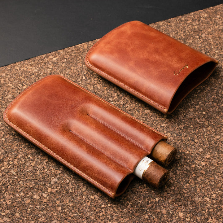 Leather Cigar Case for 3 - Tobacco