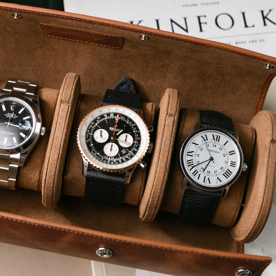 Uhrenetui - 4 Uhren Tabaklederrolle