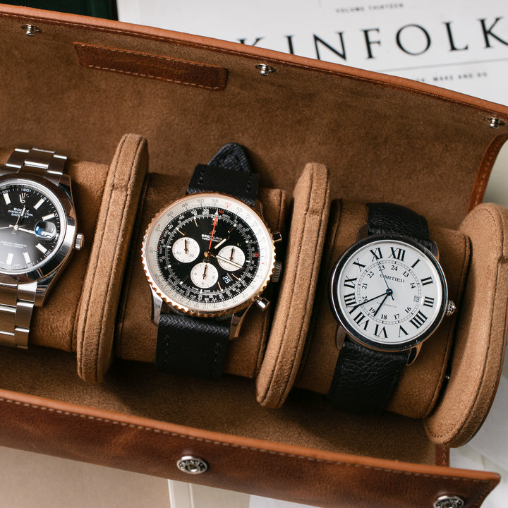 Uhrenetui - 4 Uhren Tabaklederrolle