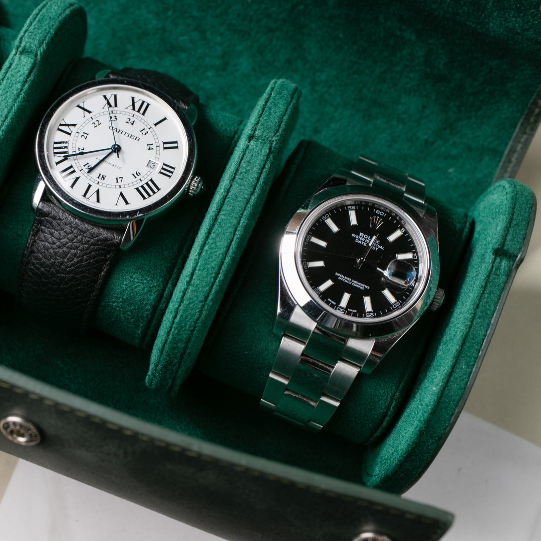 Uhrenetui - 4 Uhren Smaragdgrüne Lederrolle