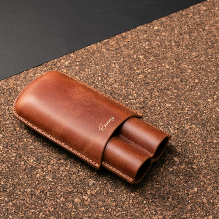 Leather Cigar Case for 2 - Tobacco