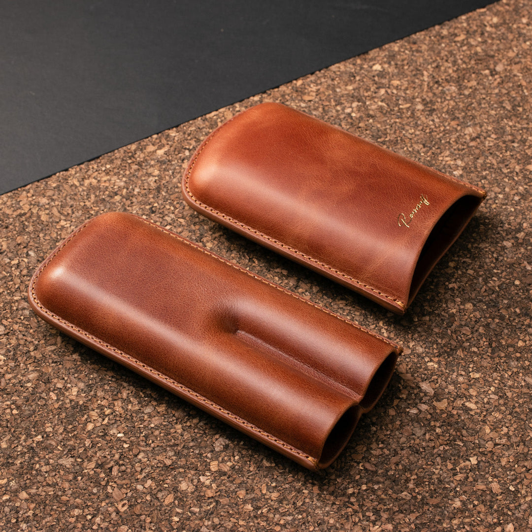Leather Cigar Case for 2 - Tobacco