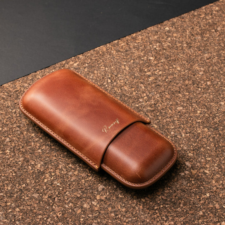 Leather Cigar Case for 2 - Tobacco