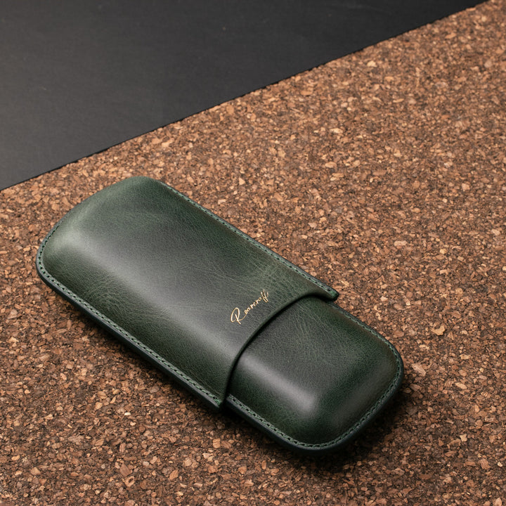 Leather Cigar Case for 2 - Emerald