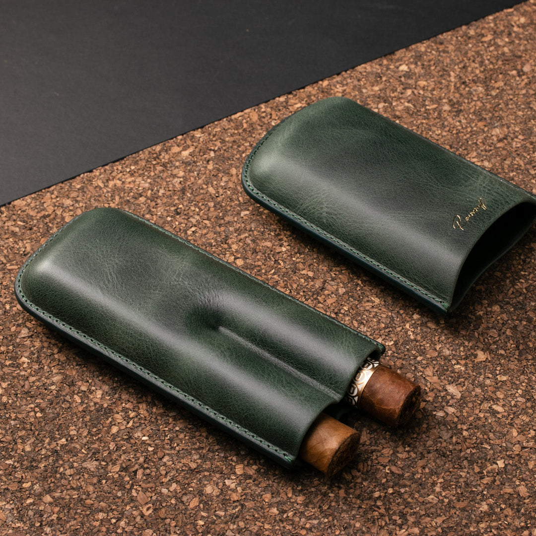 Leather Cigar Case for 2 - Emerald