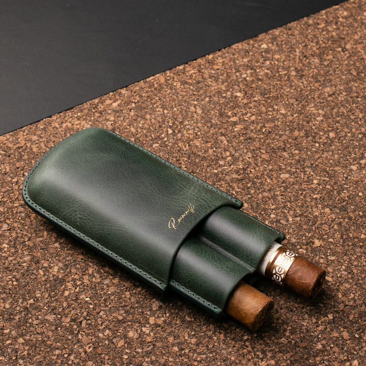 Leather Cigar Case for 2 - Emerald