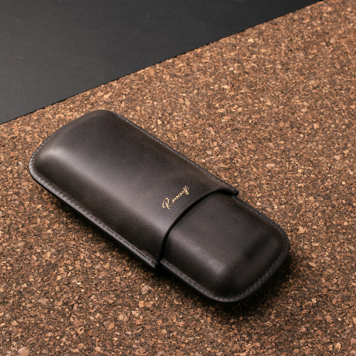 Leather Cigar Case for 2 - Coal