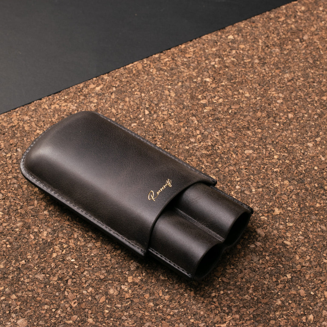 Leather Cigar Case for 2 - Coal