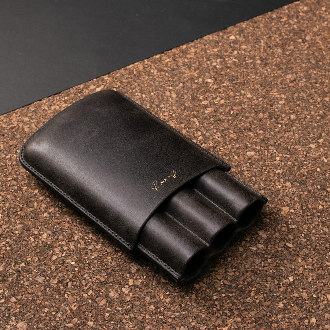 Leather Cigar Case for 3 - Coal